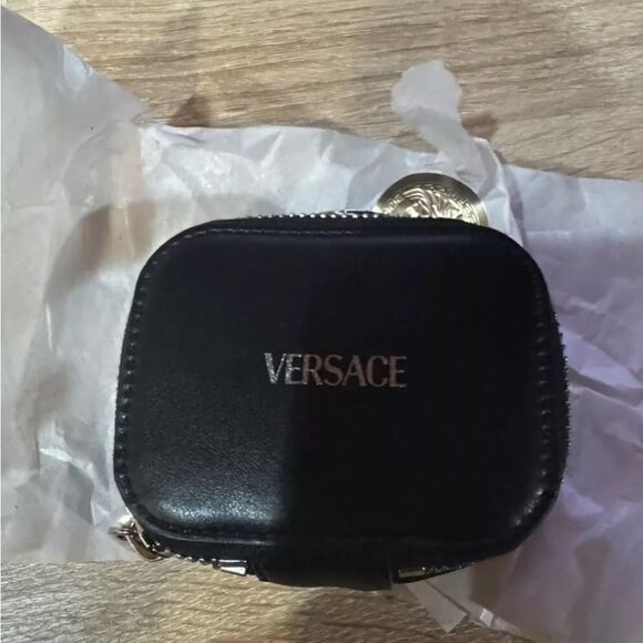 Auth New Leather Versace Cargo AirPods Case Black and Silver - Picture 3 of 5